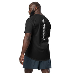 Project God Strong - Logo Front - Vertical Print Back in White - Sports T